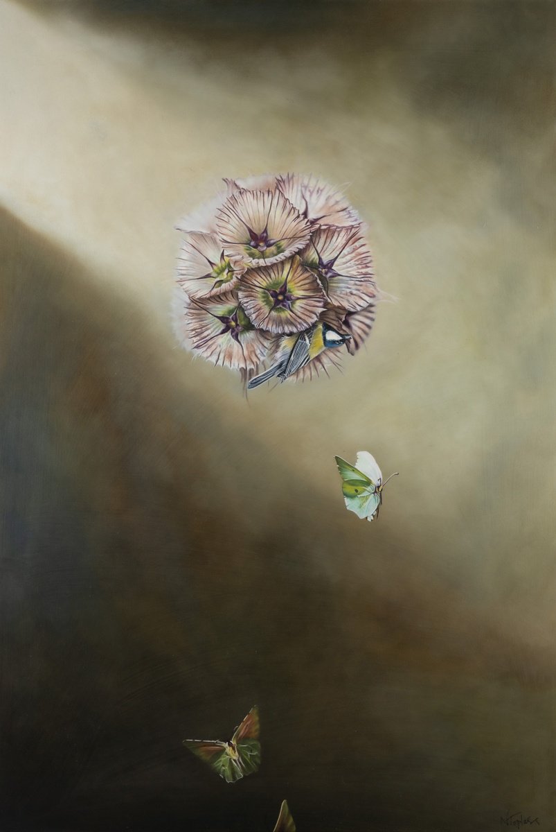 Photorealistic Animal Oil Painting By Natalie Toplass, 24 X 36", Hide And Seek, Original Artwork