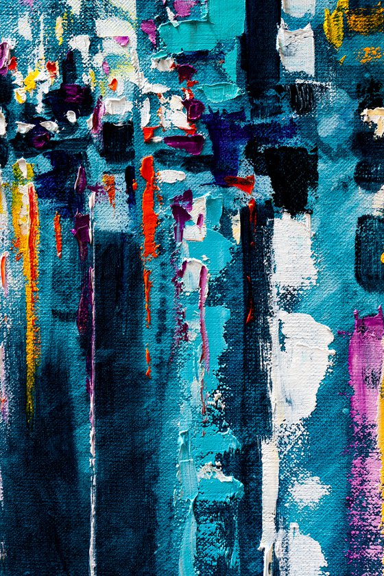 "Night city" Large painting 85x60 cm