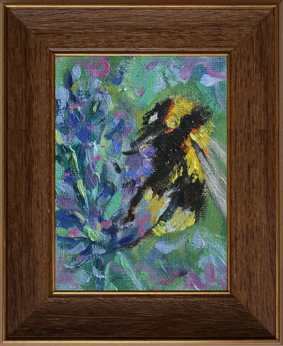 BUMBLEBEE 02... framed / FROM MY SERIES "MINI PICTURE" / ORIGINAL PAINTING