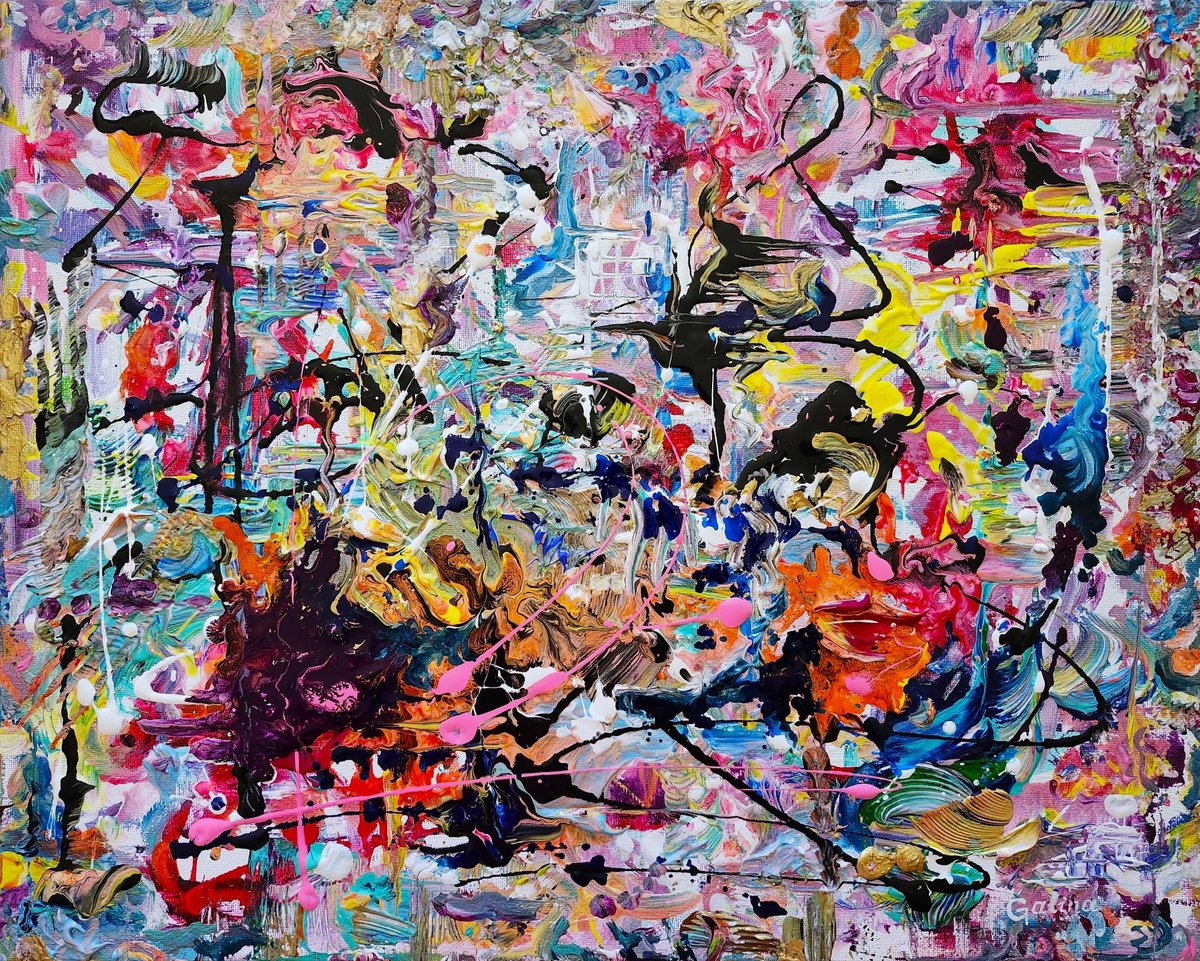 Expressive Abstract Acrylic Painting By Galina Victoria, 20 X 16, In Tune, Original Artwork