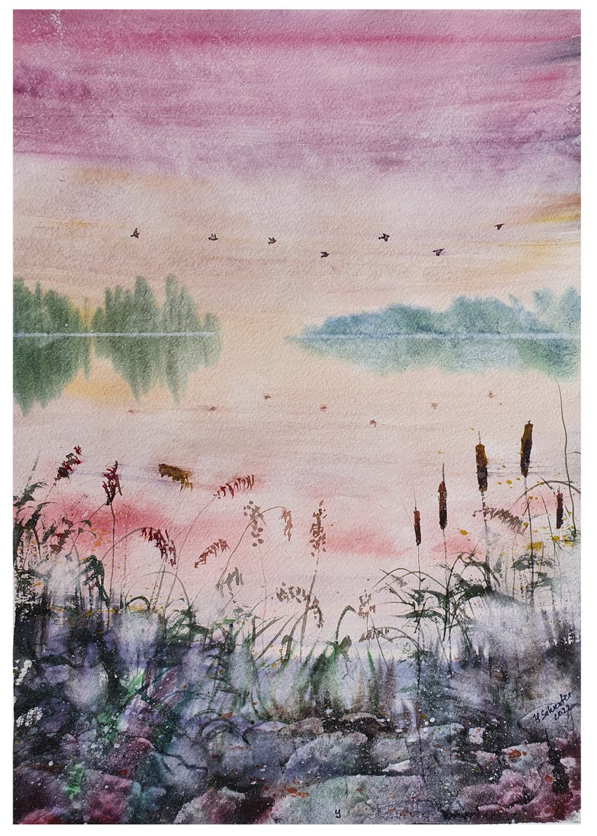 Impressionistic Landscape Watercolour By Yulia Schuster, 12 X 17", Serenity, Original Artwork