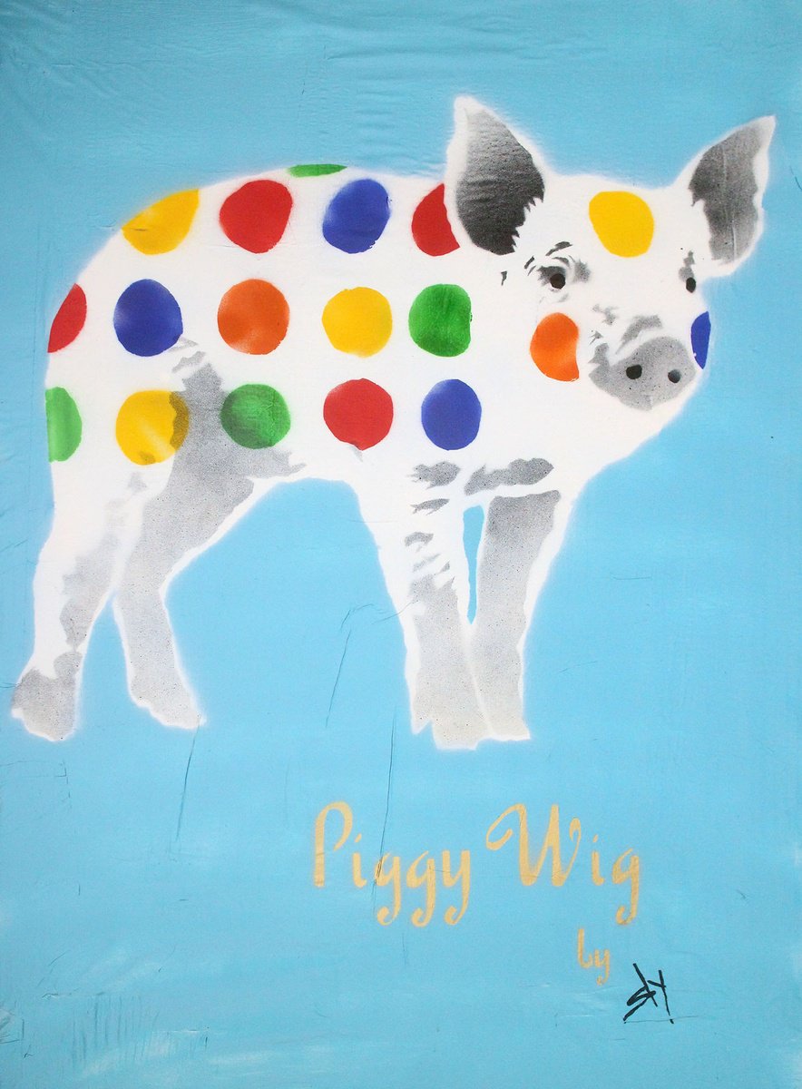 Urban And Pop Painting , Piggy Wig (Bu) By Juan Sly, 23 X 30, Artwork For Sale On Artfinder