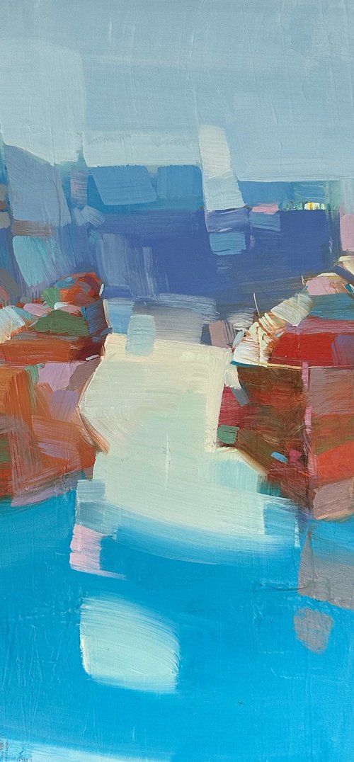 Rowboats, Original oil painting, Handmade artwork, One of a kind by Vahe Yeremyan