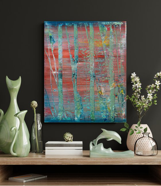 45x55 cm | 17.5 x 21.5″ Green Red Abstract painting Original Canvas Art