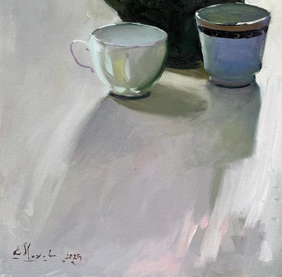 Sill Life with Lilac and yellow wildflowers