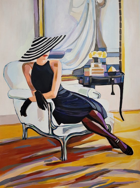 Lady with hat 101 x 72 cm Acrylic painting by Alexandra Djokic