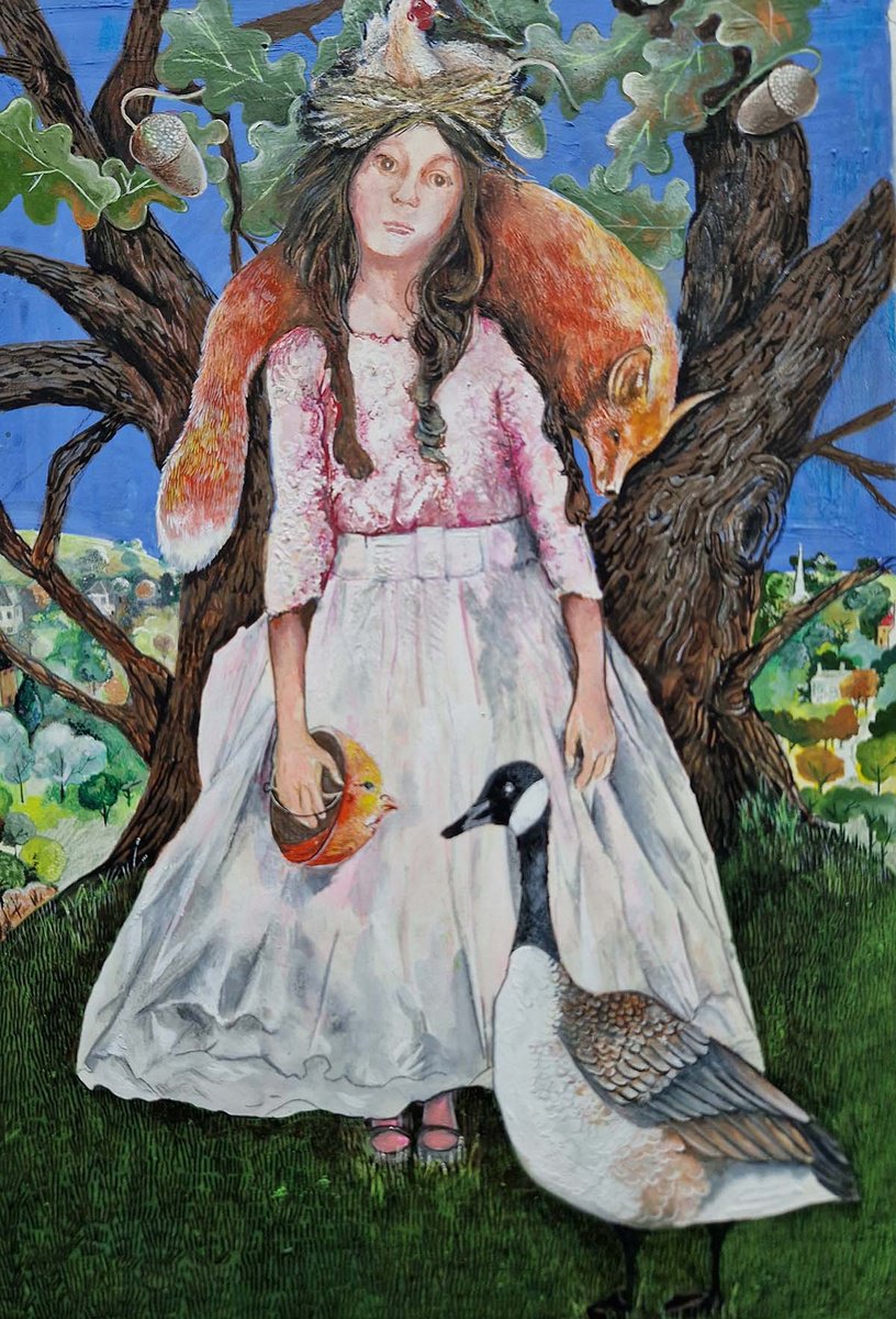 Surrealistic Animal Painting By Jane Daniell, 15 X 18, Chicken Licken, Original Artwork