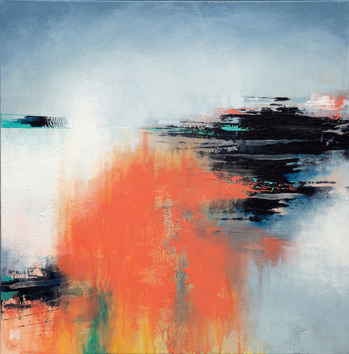 Organic Landscape Acrylic Painting By Paul Hillary, 33 X 33", Evening Oceans, Original Artwork