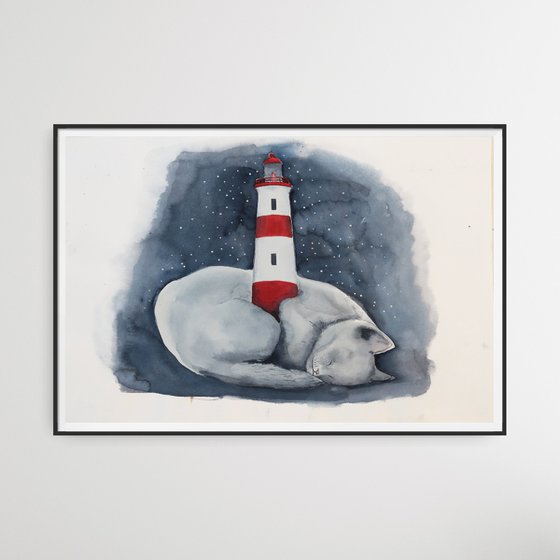 Sleepin Cat And Lighthouse