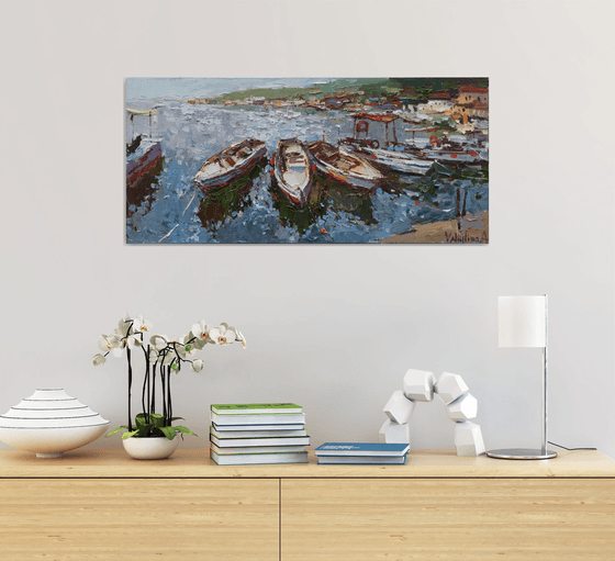 Boats - Original impasto oil painting Oil painting by Anastasiia ...