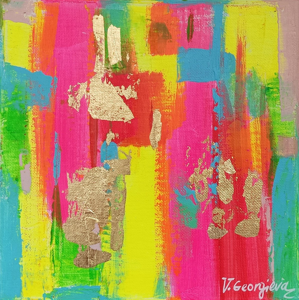 Abstract Acrylic Painting By Vanya Georgieva, 8 X 8", Little Ra, Original Artwork