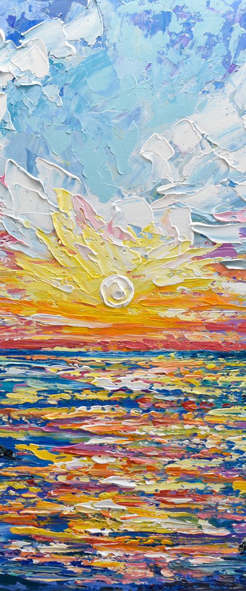 Sea Sunset - Palette Knife Seascape Painting by Olga Tkachyk