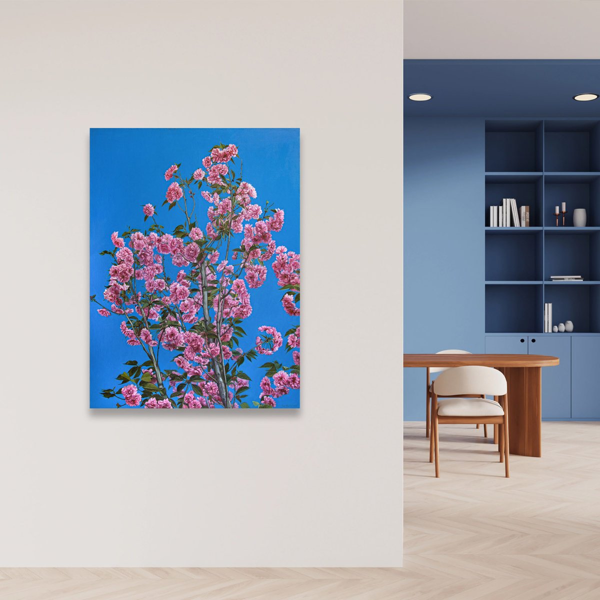 Photorealistic Botanical Oil Painting By Zhao Hui Yang, 35 X 47", Photorealism - Cherry Blossoms, Original Artwork