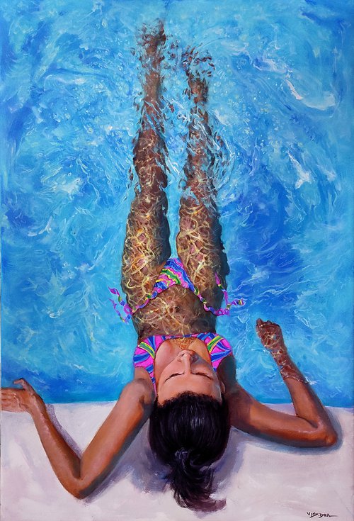 Girl swimming2   24x36 in by Vishalandra Dakur
