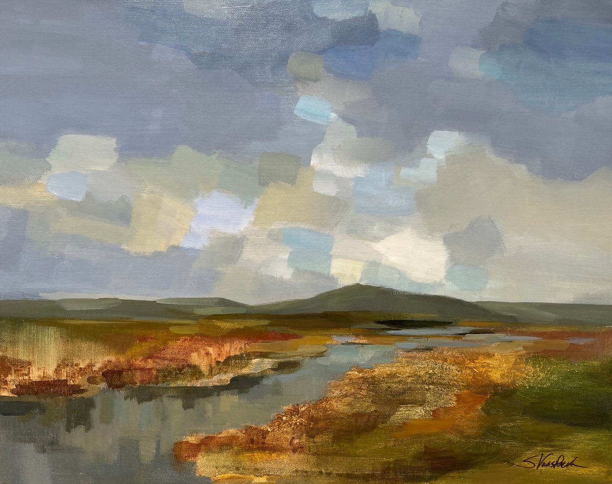 Expressive Landscape Acrylic Painting By Silvia Vassileva, 30 X 24", Meanders, Original Artwork