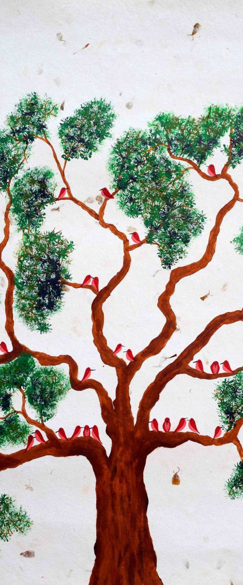 Pawanvriksh (Tree and red birds) by Sumit Mehndiratta