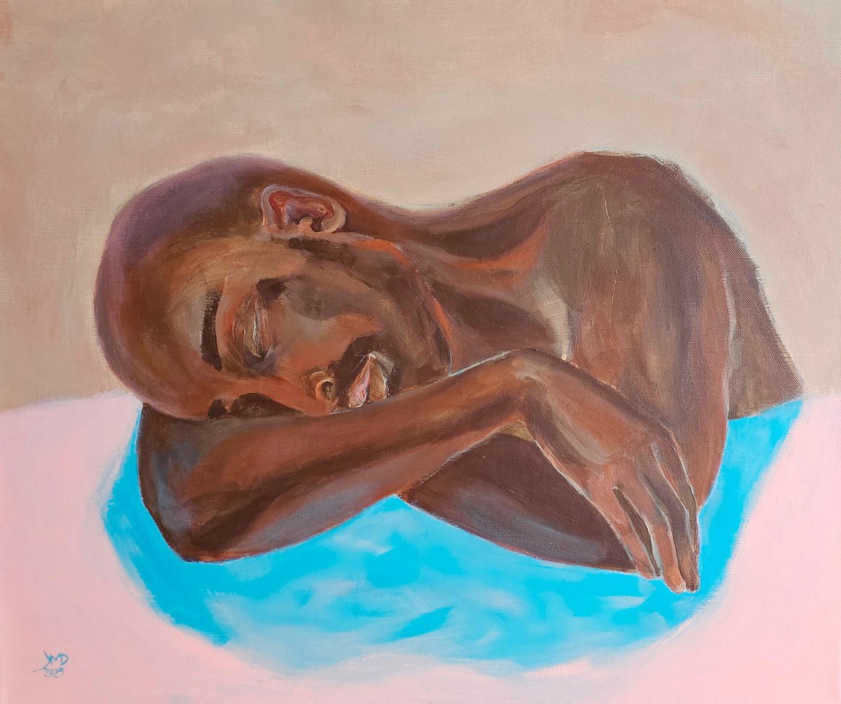 Expressive Portrait Acrylic Painting By Ksenia June, 24 X 20", Gabriel, Original Artwork