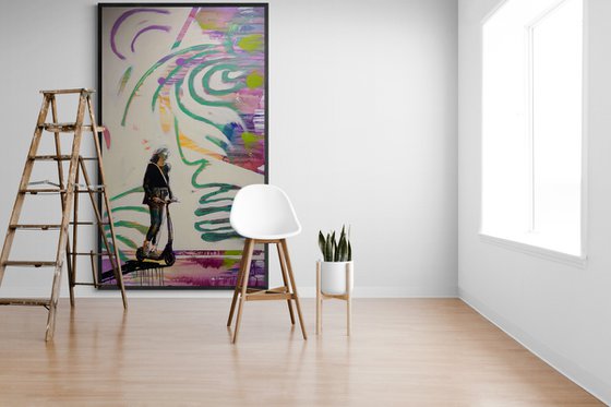 XXXL Super big painting - "Summer day" - Pop Art - Street - City - Girl - Scooter