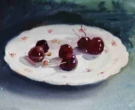 Plate with cherries