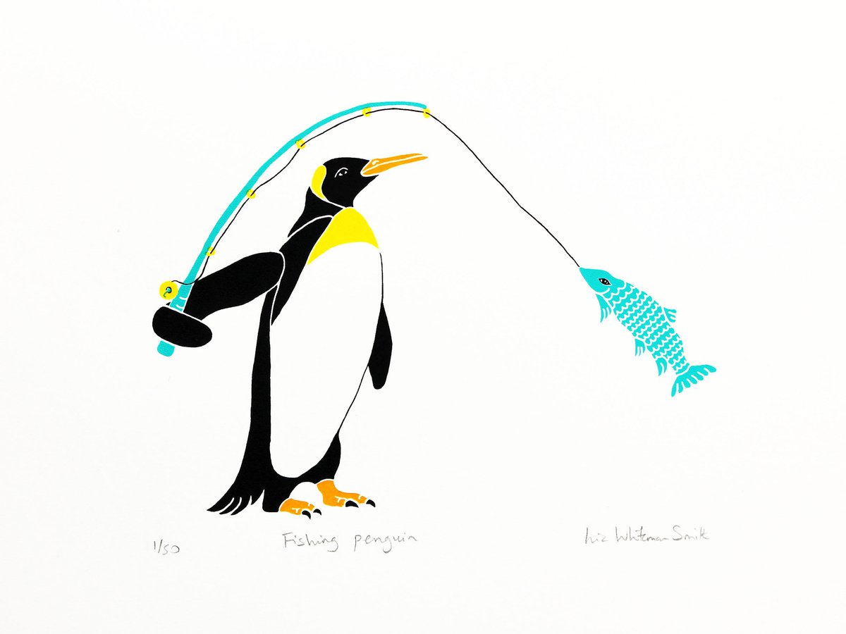 Fishing penguin by Liz Whiteman Smith