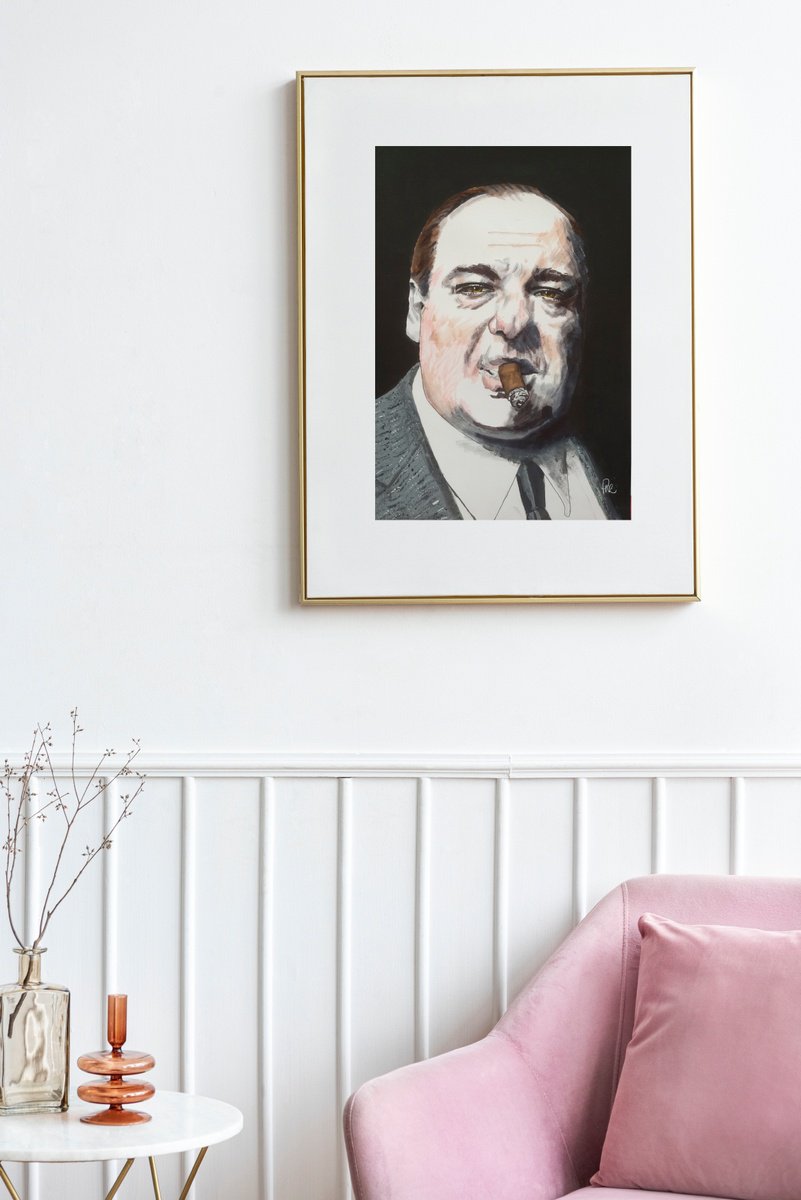 Expressive Portrait Acrylic Painting By Paul Nelson-Esch, 8 X 12", Portrait Of Tony Soprano, Original Artwork