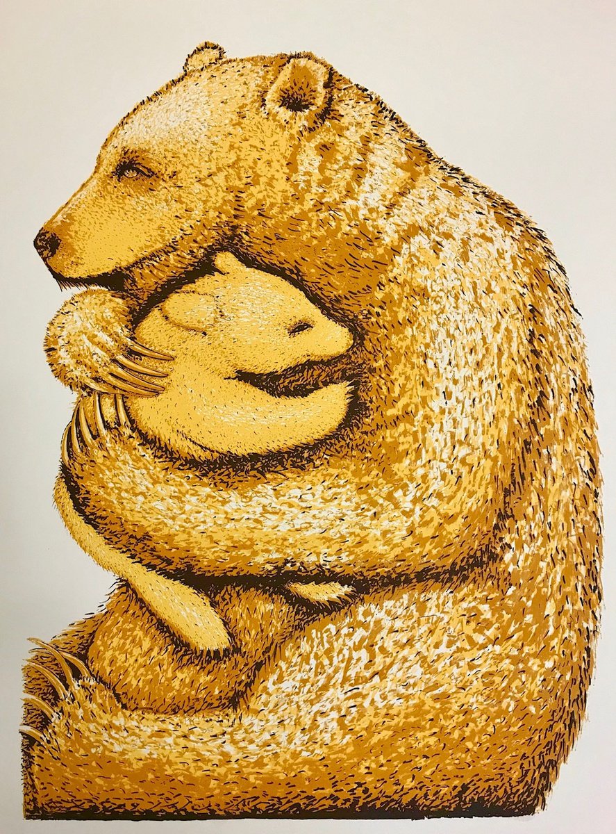 Animal Screenprint By Tim Southall, 21 X 28", Bear Hugs (Gold), Original Artwork