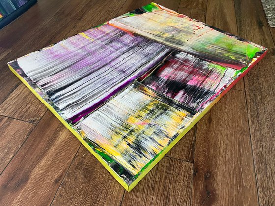 "Painting The Town" - Original PMS Abstract Acrylic Painting Triptych On Canvas - 72" x 30"