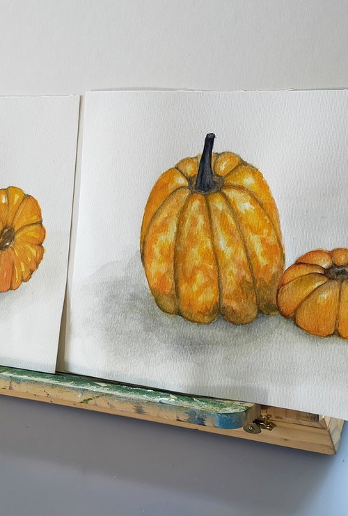 2 paintings Pumpkins by Nella Alao