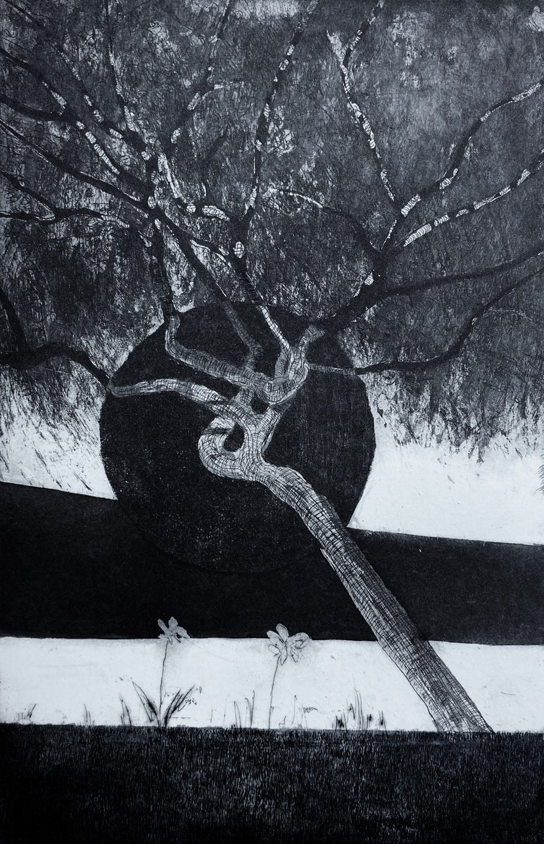 Expressive Botanical Etchings & Engravings By Mario Sanchez, 12 X 16", Geometrical Tree, Original Artwork