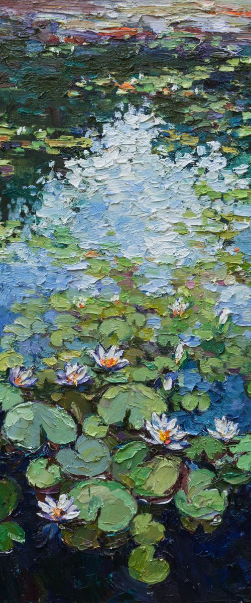 White water lilies Original Oil painting by Anastasiia Valiulina