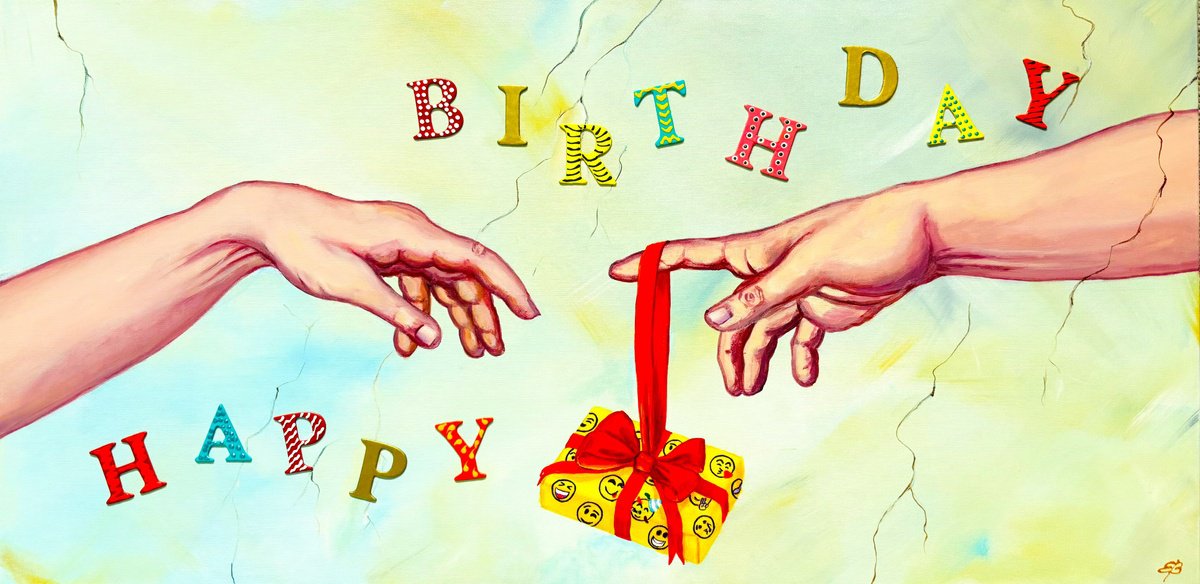 Urban And Pop Portrait Acrylic Painting By Lena Smirnova, 31 X 16", Happy Birthday, Original Artwork