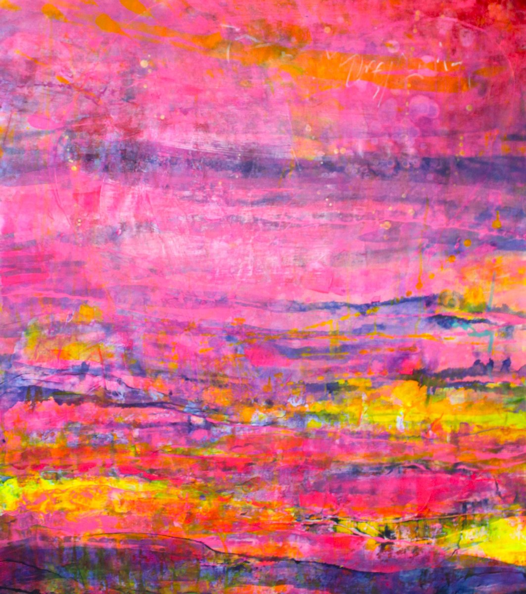 Abstract Landscape Acrylic Painting By Laura Spring, 34 X 39", The Embrace, Original Artwork