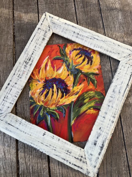 Sunflowers on a red background