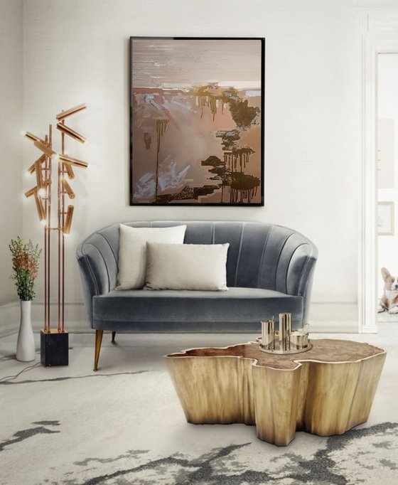 Abstract landscape You are my gold, original, 80×100 cm, Free shipping