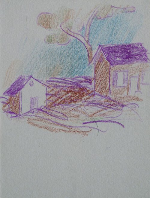 Little Village Sketch, pencil on paper 12x16 cm by Frederic Belaubre