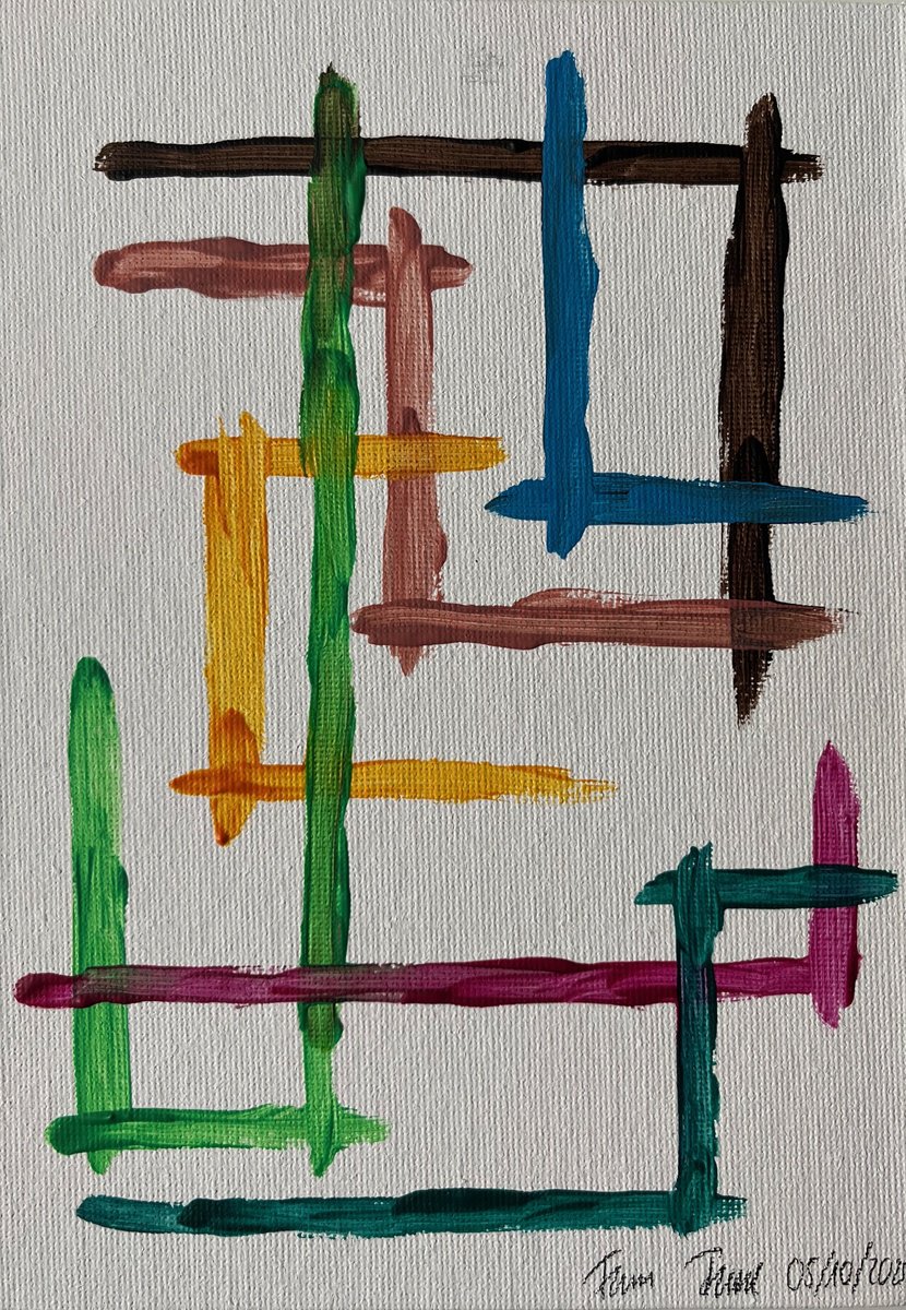 Geometric Abstract Acrylic Painting By Franz Friedel, 6 X 8, Fragments I, Original Artwork