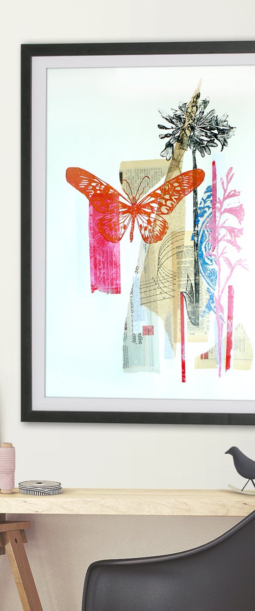 Natural Histories #1 (linocuts printed onto collage) by Carolynne Coulson