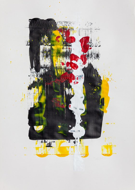 Composition of yellow and black with the addition of red
