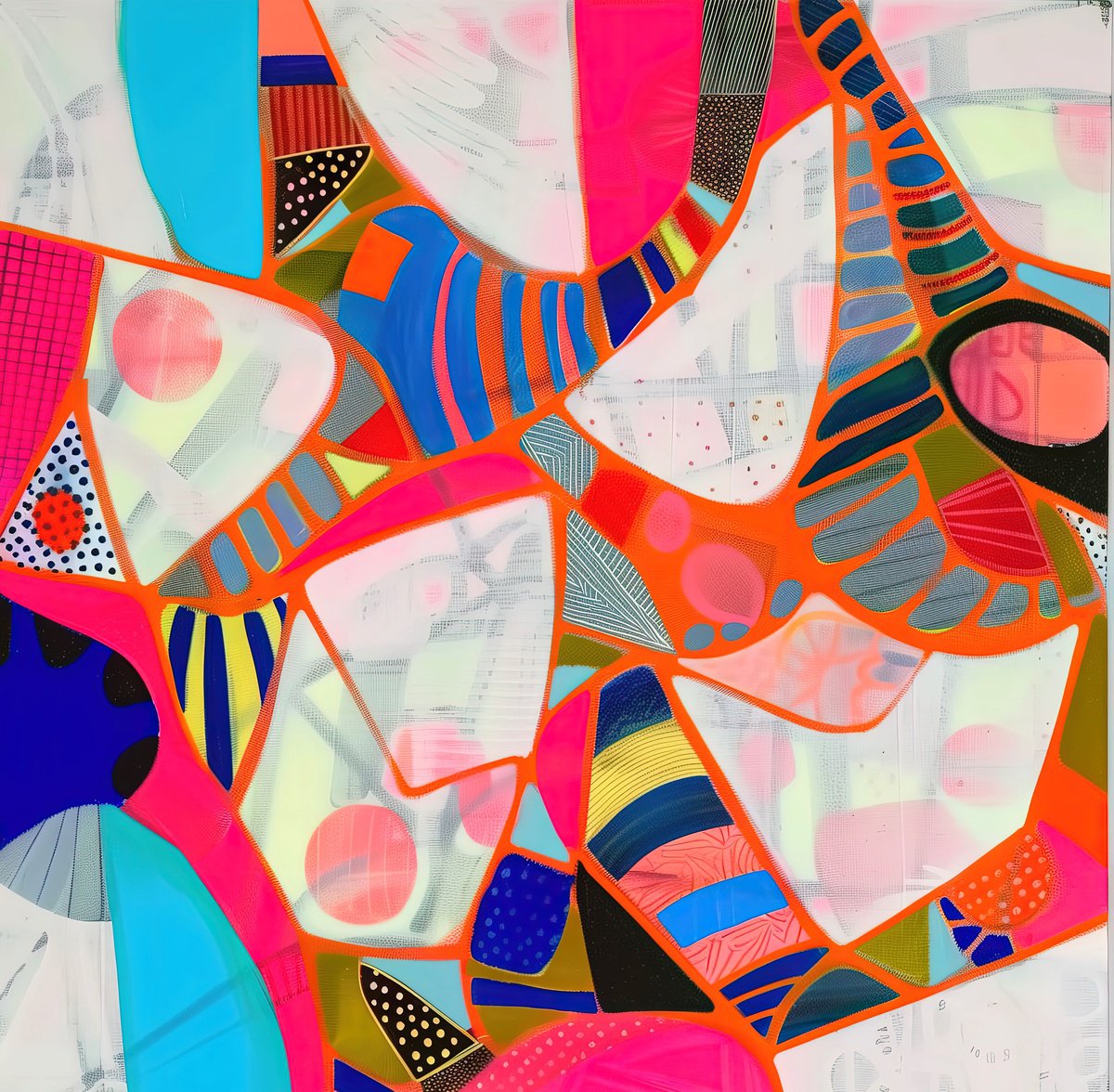 Abstract Acrylic Painting By V+V Kniazievi, 39 X 39", Fragments Of Pink Joy #1, Original Artwork