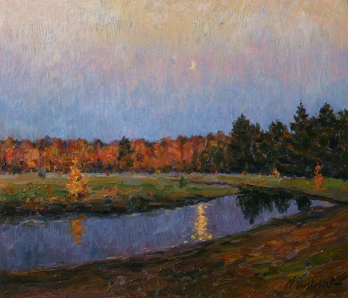 Purple Evening - evening landscape painting by Nikolay Dmitriev
