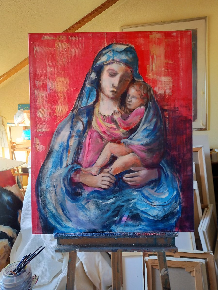 Expressive Portrait Acrylic Painting By Marina Del Pozo, 32 X 39", Mary, Original Artwork