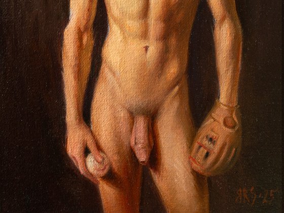 YOUNG MAN WITH A BASEBALL GLOVE