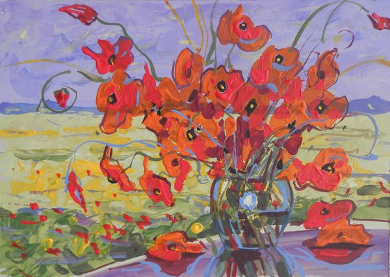 poppies. original painting 30x21 cm