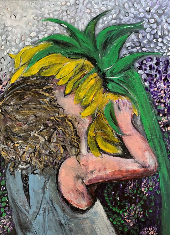 Sunflower Girl Painting Of Girl With Sunflower A Artfinder