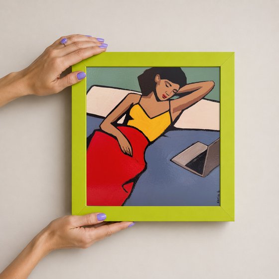 Woman with Laptop Small Original Painting