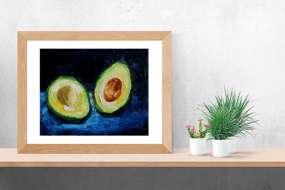 Avocado Painting Original Art Kitchen Artwork Fruit Vegan Wall Art