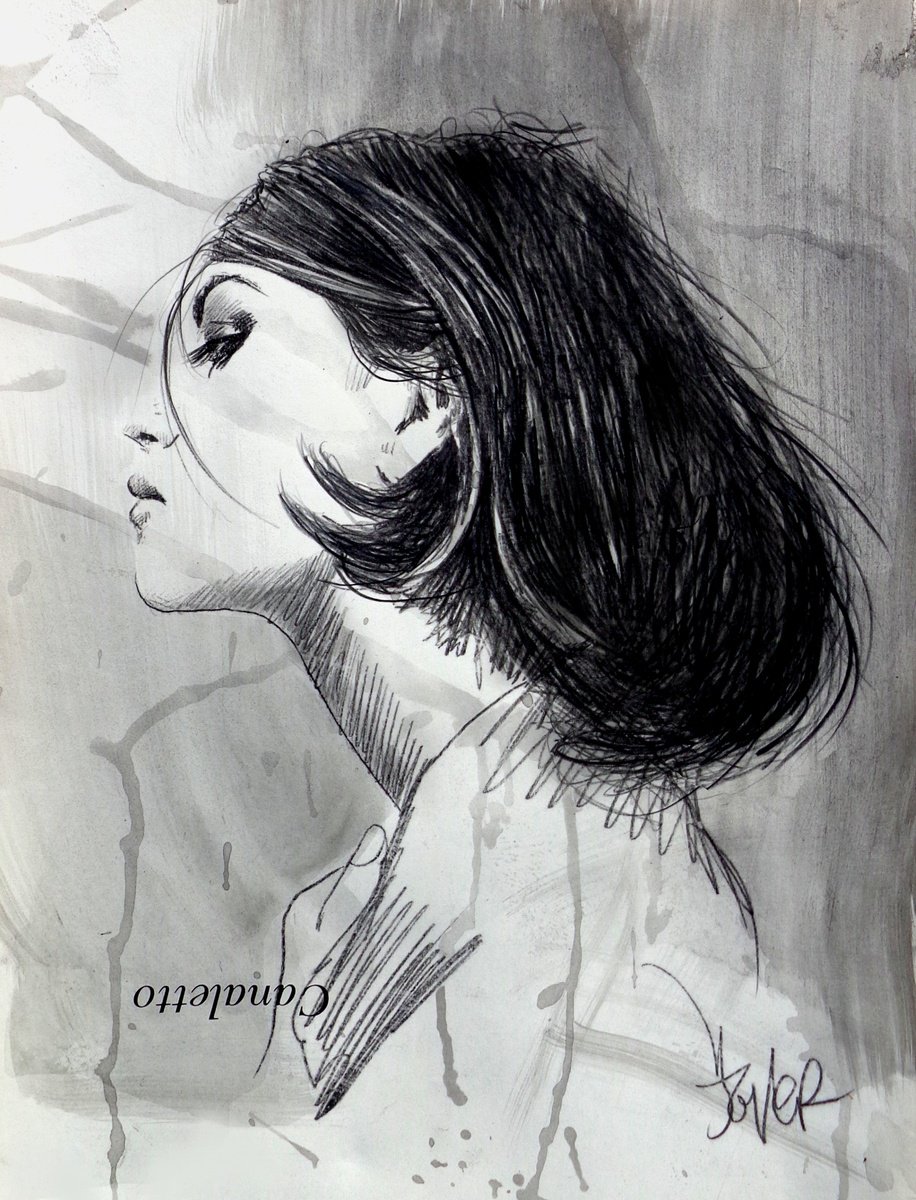 Impressionistic Portrait Ink Drawing By Loui Jover, 10 X 14", Winter Muse, Original Artwork