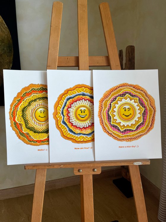 Smiley. Triptych.