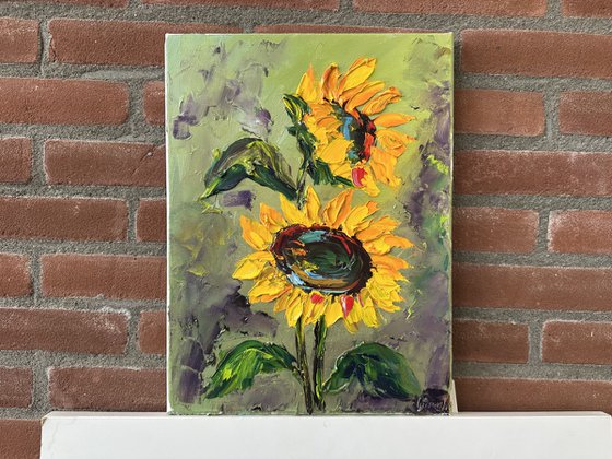 Sunflower impasto art