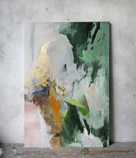 "Green Glory" Green gold abstract acrylic art